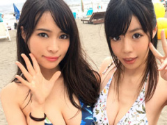 湘南で巨乳水着美女2人組をナンパセックス!