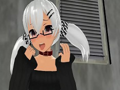 3Dエロアニメ 路地裏でピストンマシンオナニーする銀髪ツインテメガネッ娘