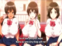 エロアニメ Yシャツがパツンパツンではちきれそうなほどの神乳を持つ3人娘...