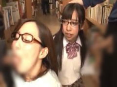 メガネの咲坂花恋が図書館で痴漢されフェラから生ハメ