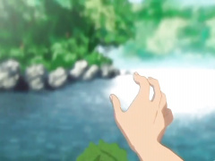 エロアニメ 田舎の川辺でメガネの巨乳美少女とセクロス! パイズリで一発顔射!