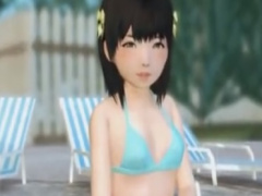 プールで貧乳ビキニ娘と野外セックス3Dエロアニメ