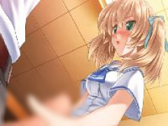 エロアニメ 清楚な雰囲気の制服娘がおち○ぽを手コキ責め!