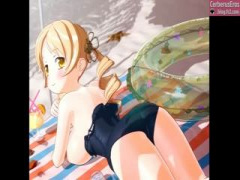 3Dエロアニメ スク水魔法少女と海が眩しい浜辺でラブイチャエッチでスク水から露わになったお椀型巨乳に大量のスペルマザーメンをぶっかけセックス