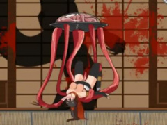 エロアニメ 円盤の触手妖怪に宙吊りにされて、はずかしめられちゃう忍者の女の子!