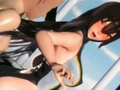 3Dエロアニメ 黒髪ロングな競泳水着美女とアヘ顔ダブルピースセックス