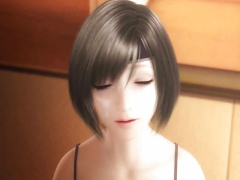 3Dエロアニメ 黒髪ショートカット美巨乳美少女のユフィキサラギがイラマチオされまくり!