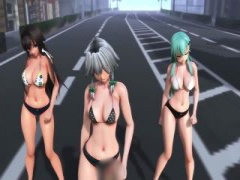 3Dエロアニメ 東方Projectの人気キャラが超エロビキニで露出狂ダンス! 町中の道路で淫乱に腰を振りまくっててヤバイんですが…