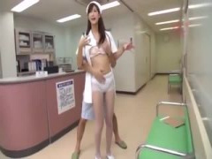 時間を止めてモデル風美人のミニスカナースを病院の廊下でハメて顔射する