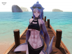 エロアニメ 腹筋バキバキの鮫女と浜辺でセックス